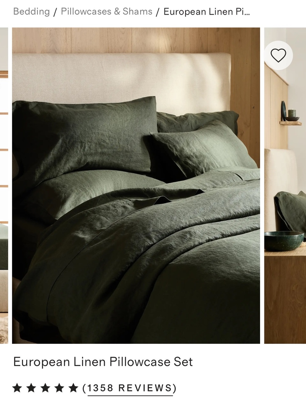 European Linen Pillowcase Set King – Olive Green